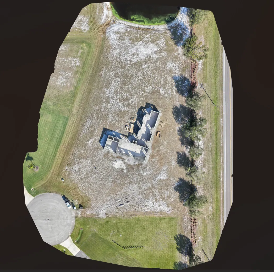 Orthomosaic overhead image of a building lot